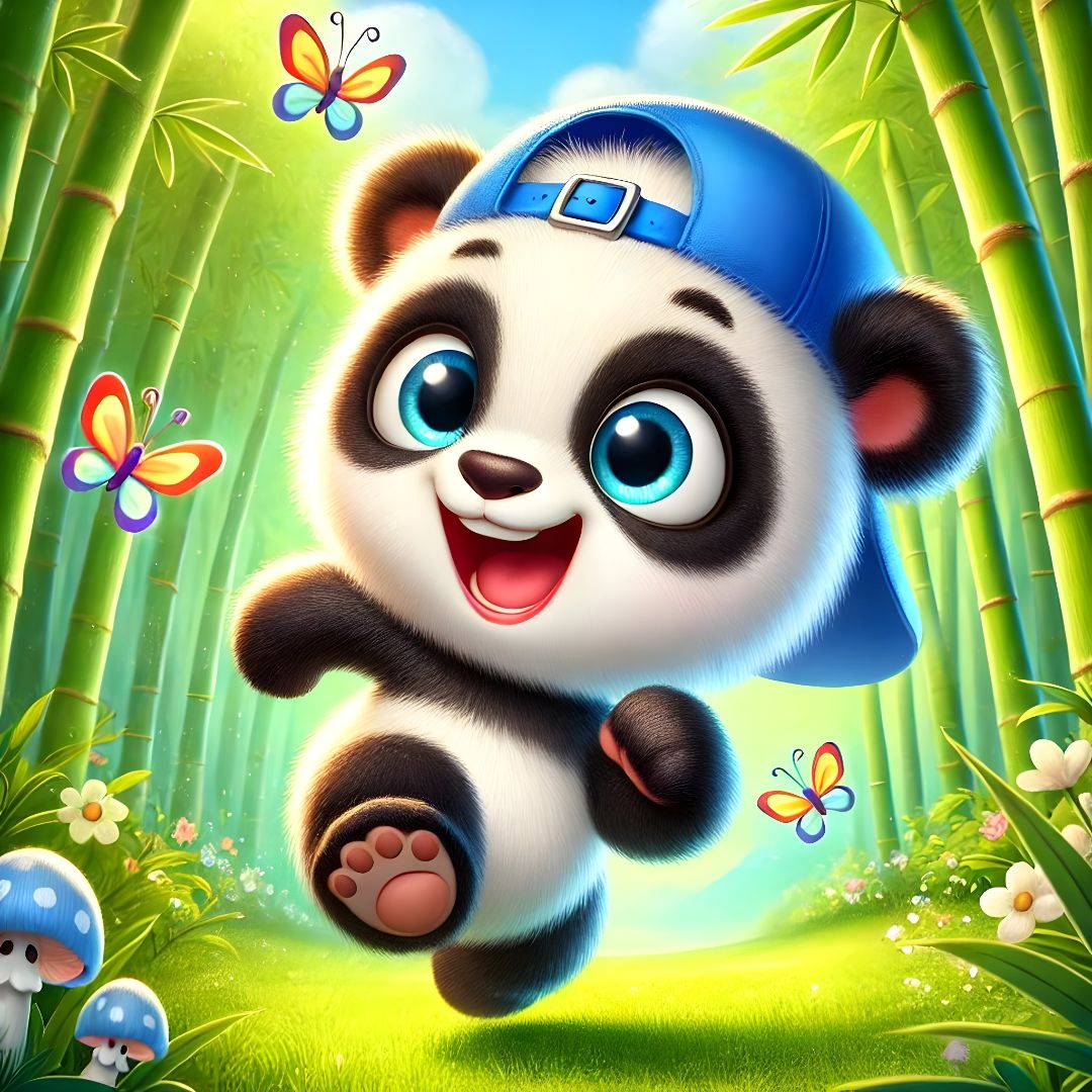 Bunny the panda character - the curious and brave panda running